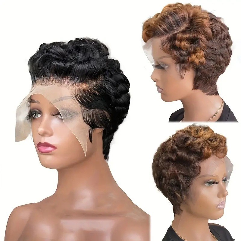 Short Curly Front Lace Full Head Wig for Women Fashion European American Style