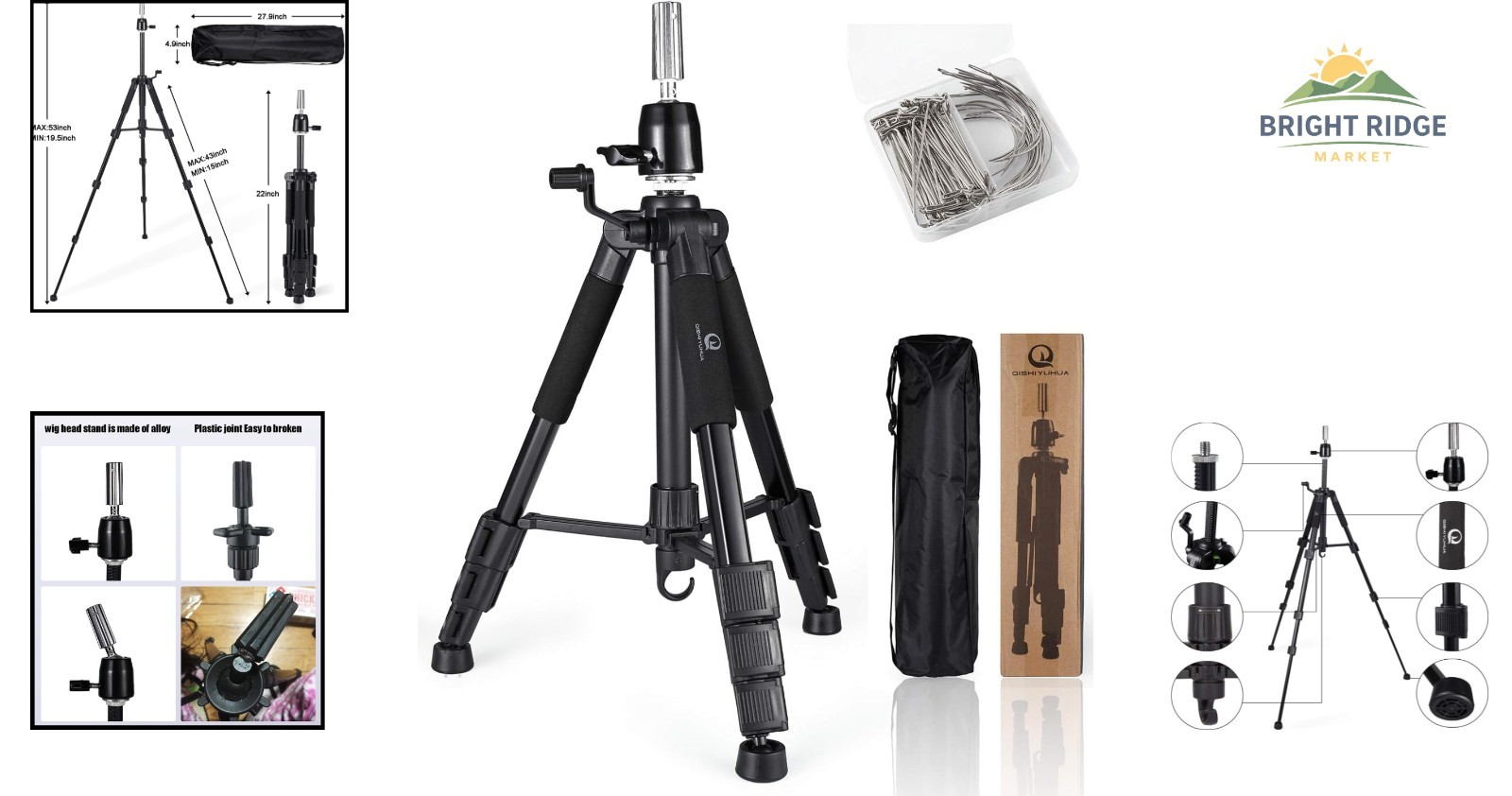 Adjustable Wig Stand Tripod with Non-Slip Base for Stable Mannequin Support