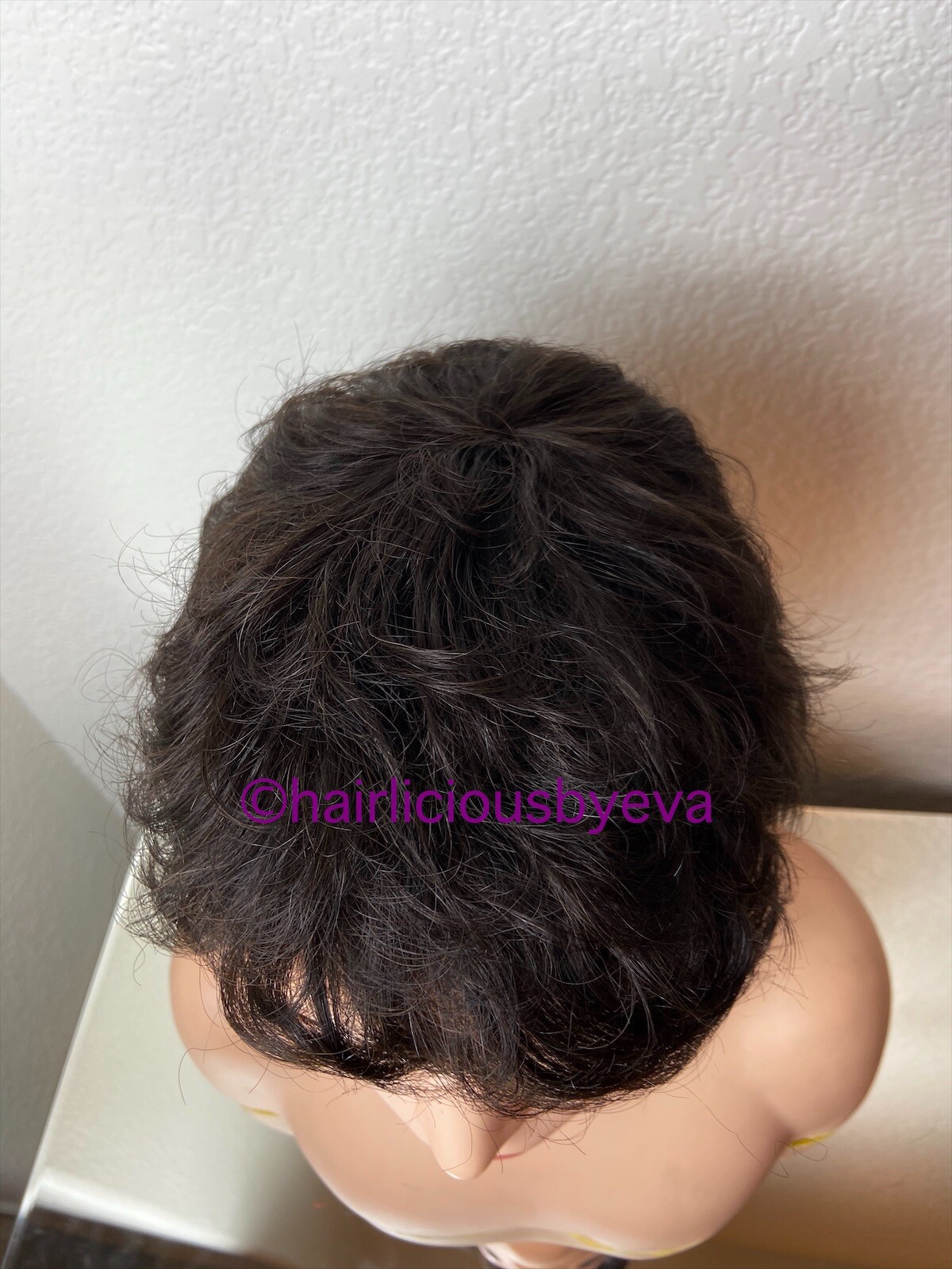 Human Hair Short Pixie Wig Buzz Cut Curly Dark Brown Color 2