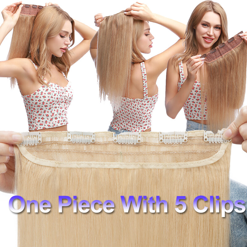 Thick 100% Real Remy Human Hair Extensions Clip In One Piece Half Head 8”-24”