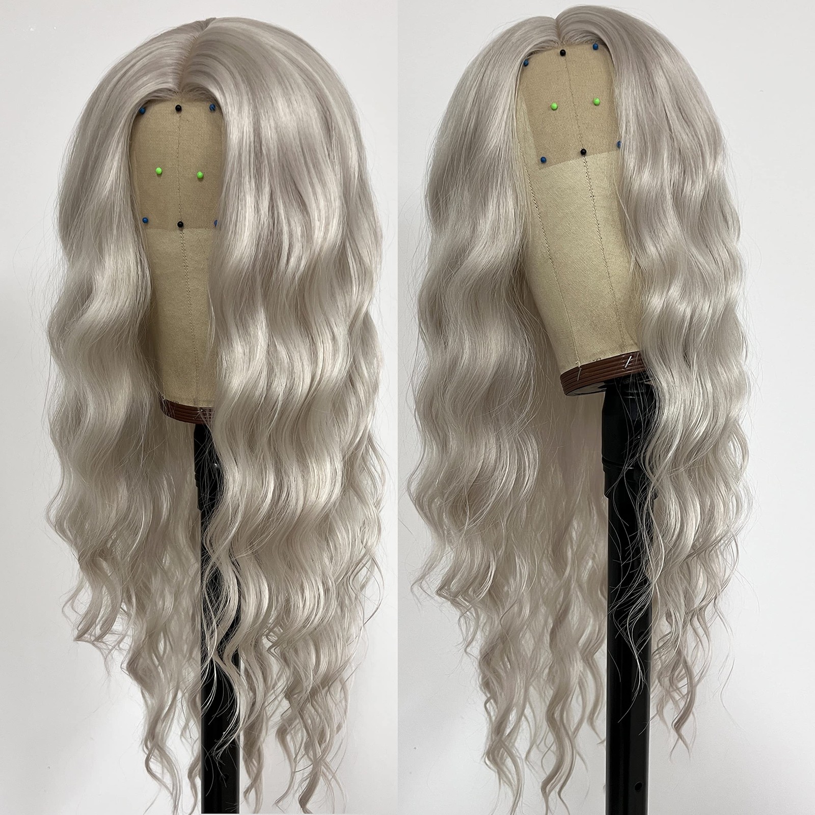 Grey Long Wavy HD Lace Front Wig Glueless Platinum Blonde Body Wave Wig 200 D…