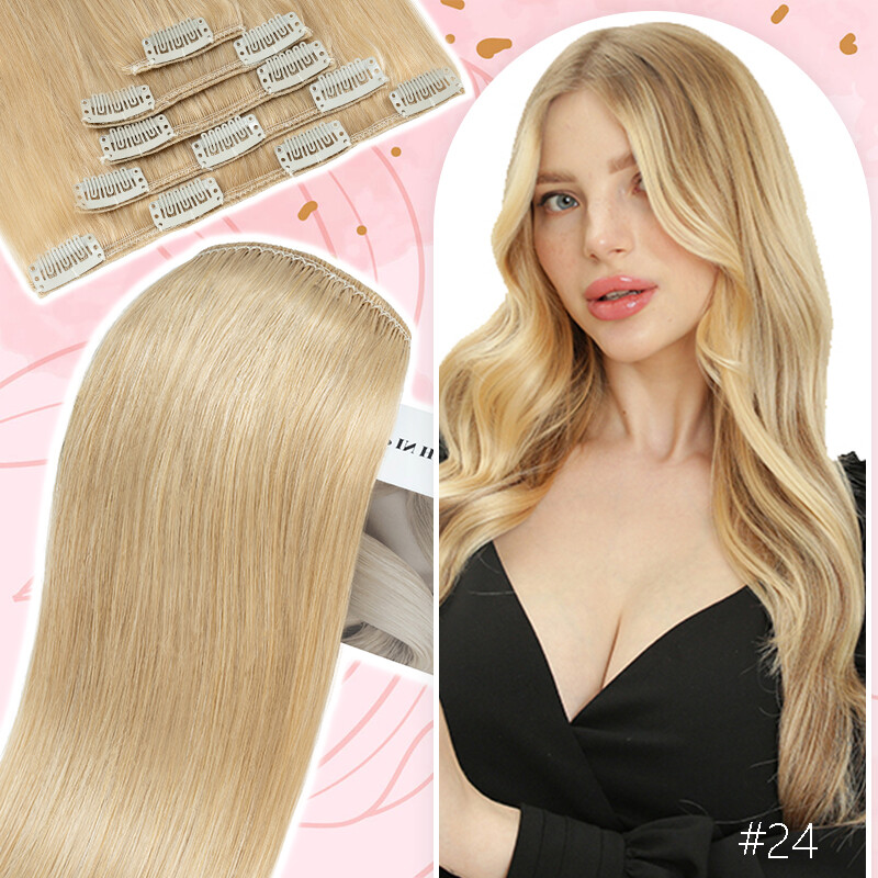 100% Real Remy Human Hair Extensions Invisible Clip in 8pcs Full Head Ombré Hair