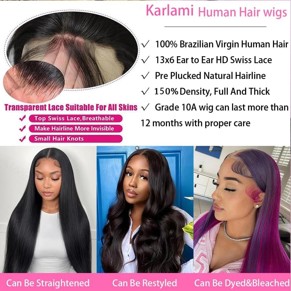 20 Inch Black 13×6 HD Lace Front Human Hair Wigs Pre Plucked 150% Density