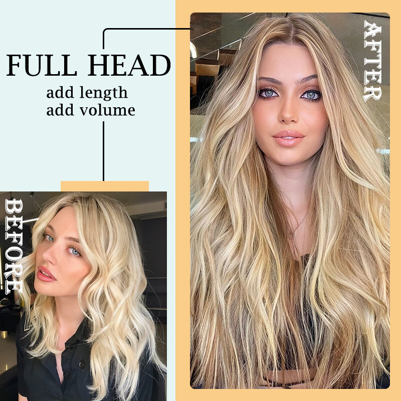 8 Pieces Thick Clip In Hair Extensions Long False Hair Piece Highlight Balayage