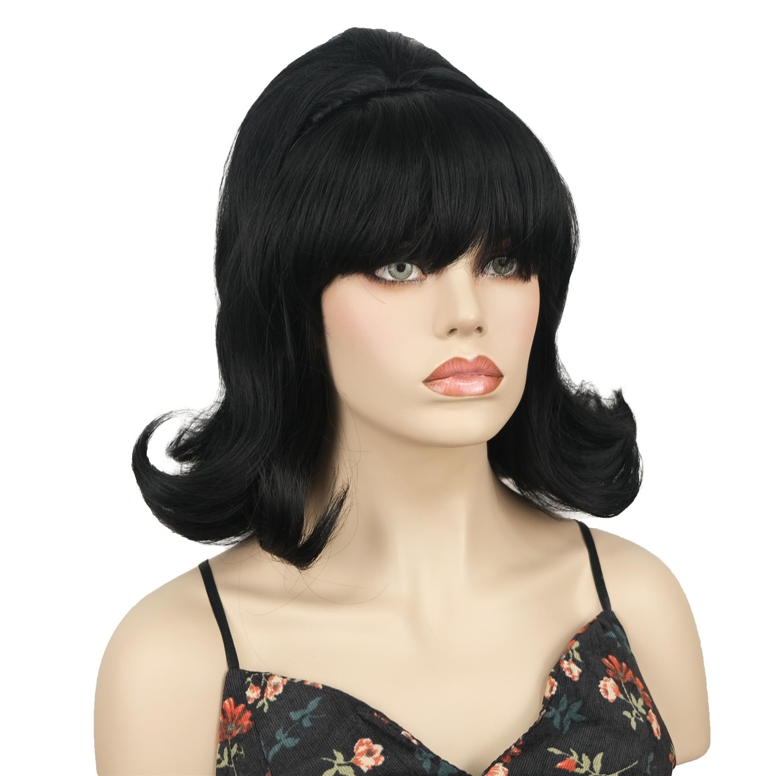 Retro Short Black Wigs with Bangs Bouffant Beehive Wigs 50s 80s Costume Hallo…