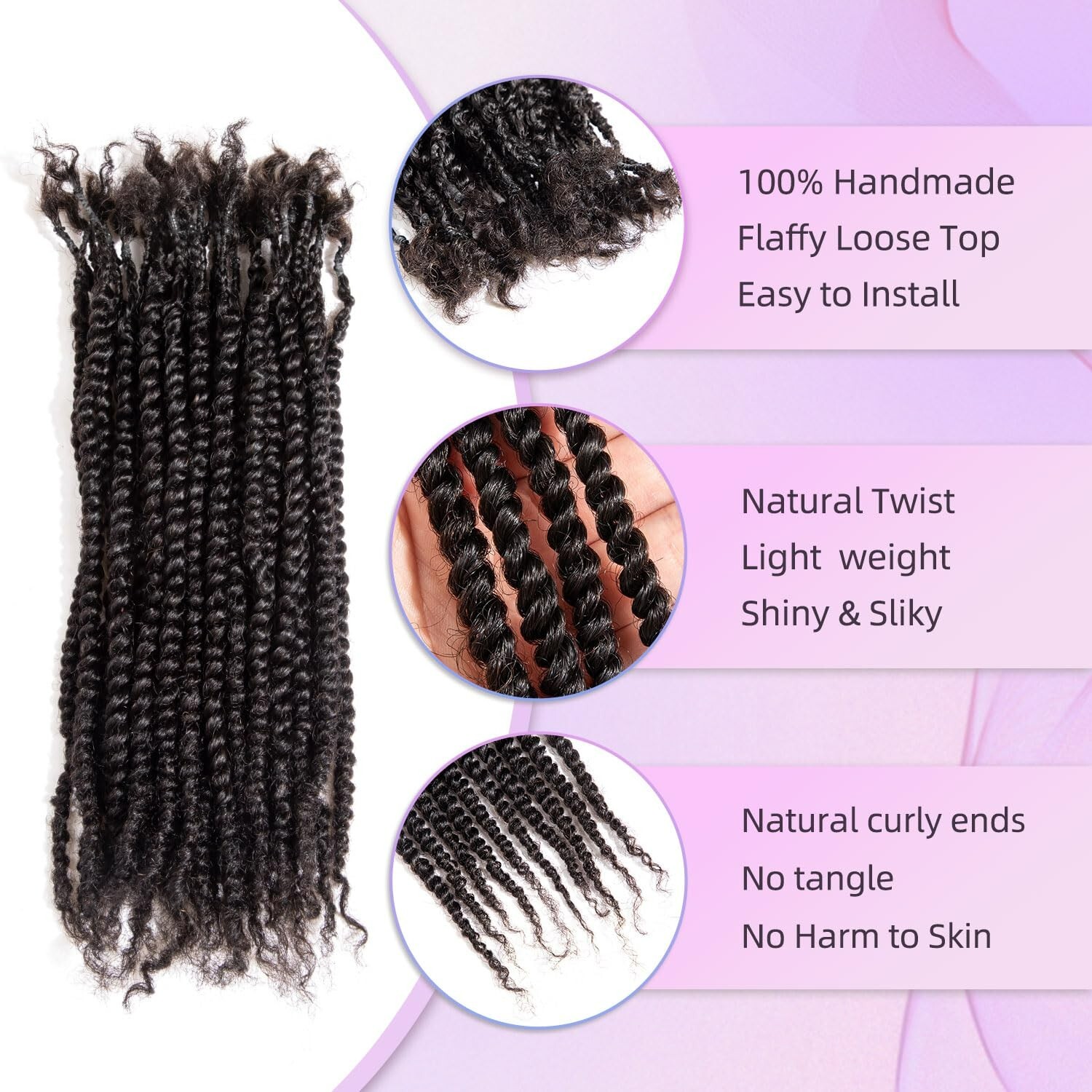 100% Human Hair Microlocs Twist 60 Strands Curly Ends Extensions Dreadlocks 8in