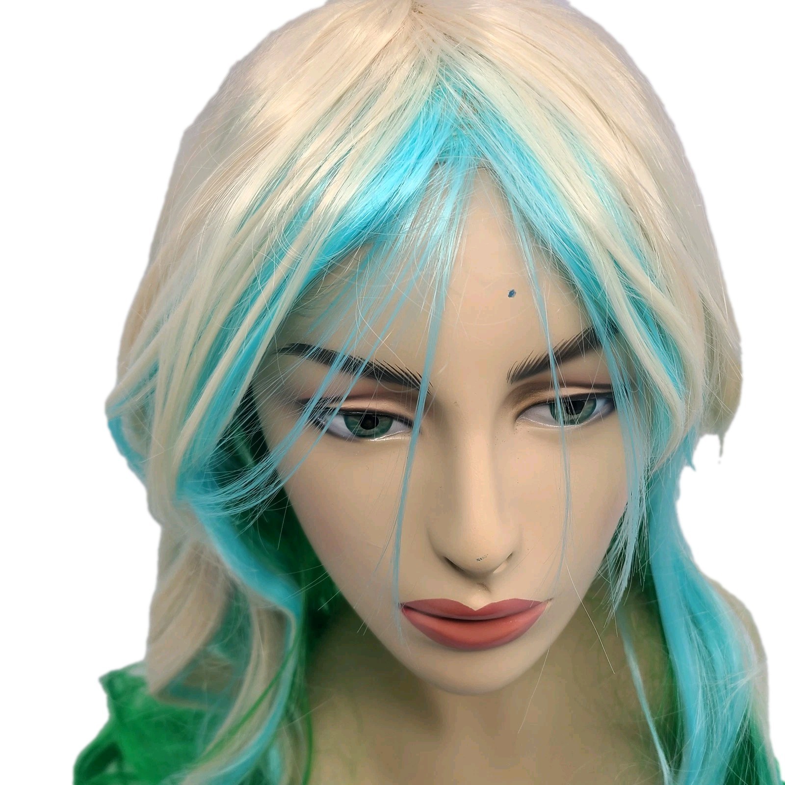 Mixed Color Long Wavy Synthetic Wig Blond Blue Green Costume Cosplay Hair