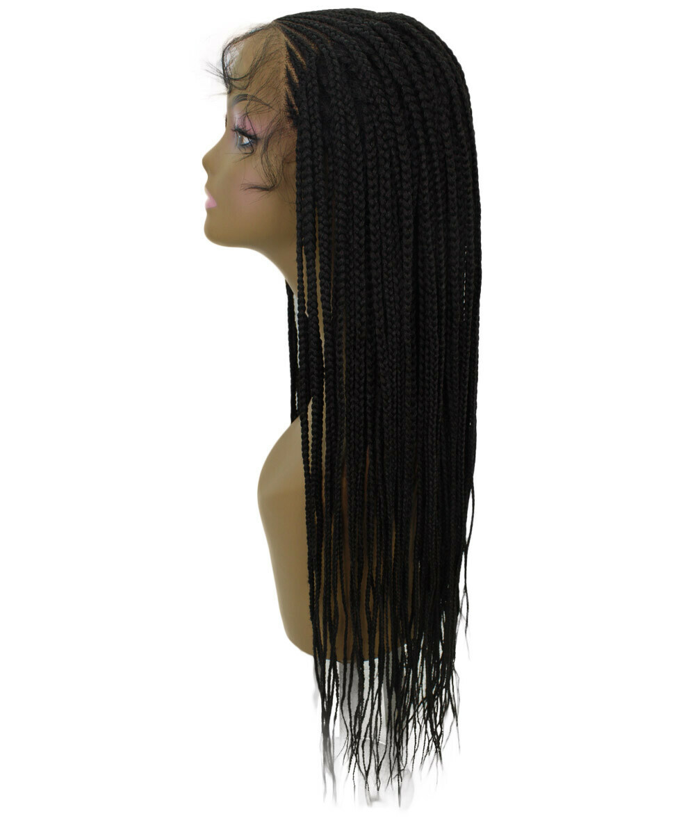 LUXLUXE Kristi Straight 30 In Long 4X4 Hand-Tied Lace Braided Wig, Natural Black