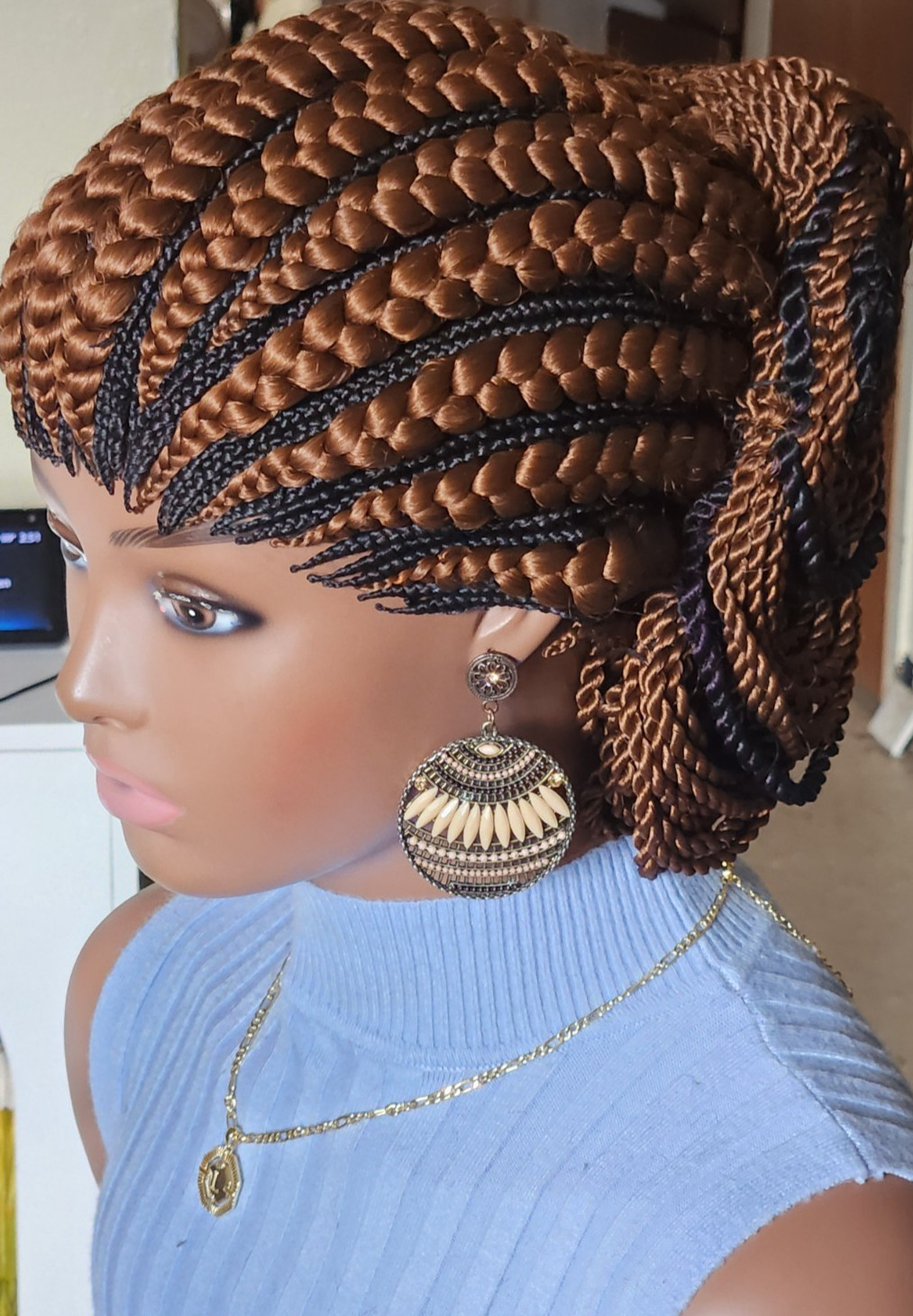 handmade braided cornrows wig pony Elephant Dark brown/1B