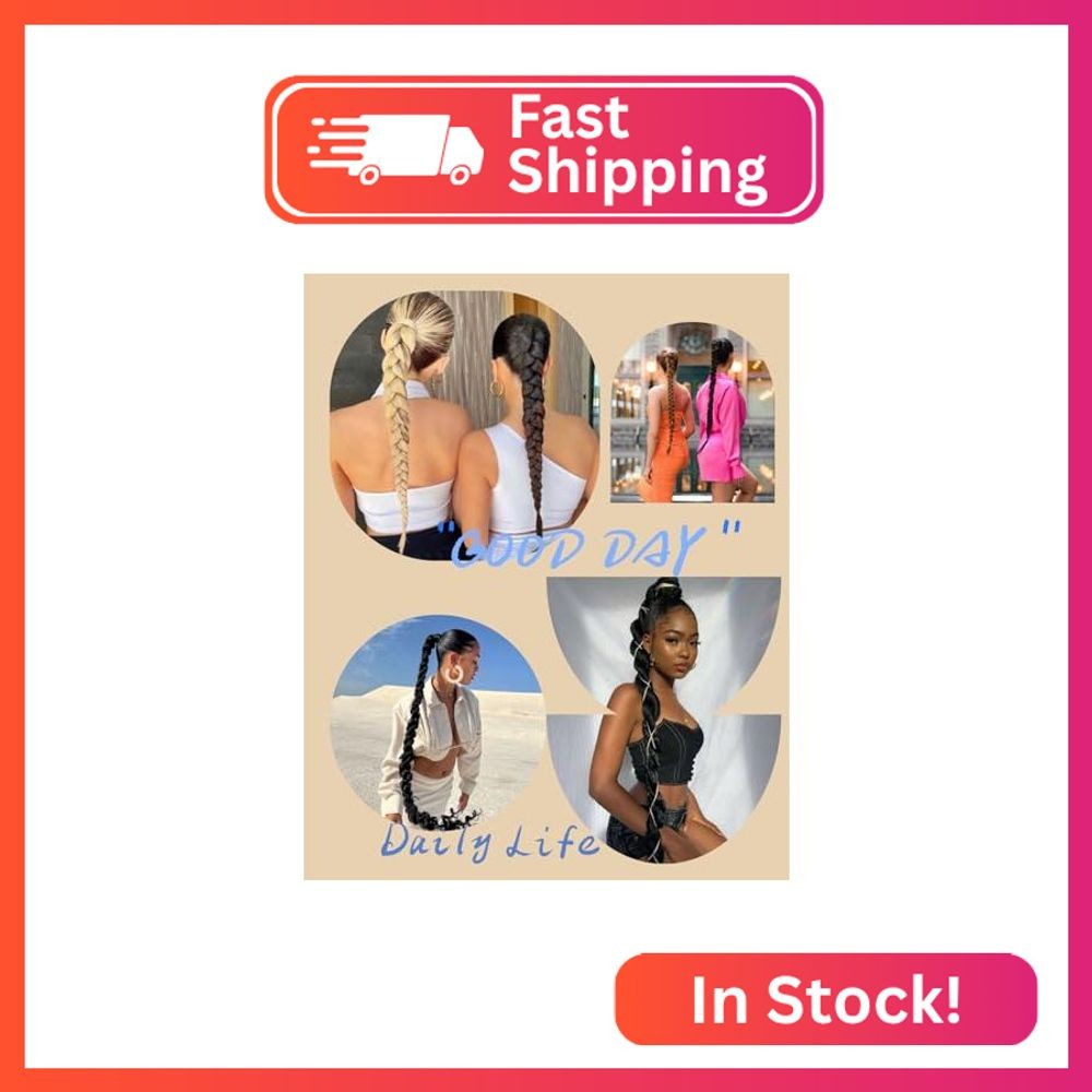 TASHEEMA Braided Ponytail Extension with Hair Tie, 1 Pack 32 inch Brown Ponytail
