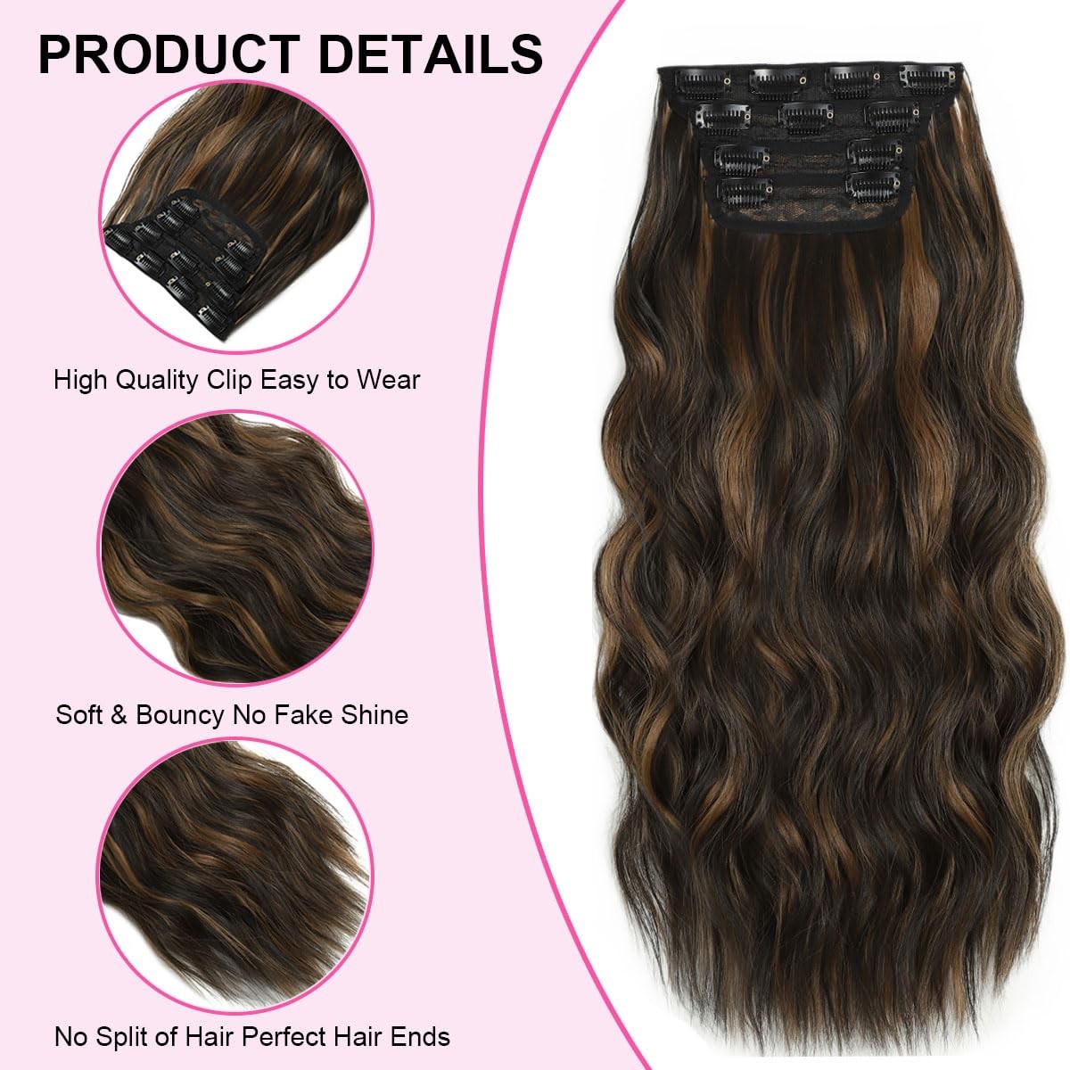 Balayage Clip In Hair Extensions Long Wavy 4PCS Highlight Curly Hair Extensio…