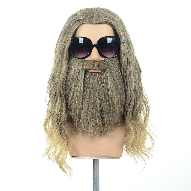 Men’s Thor Blonde Long Wavy Wig and Beard Set Heat Resistant Synthetic Cosplay