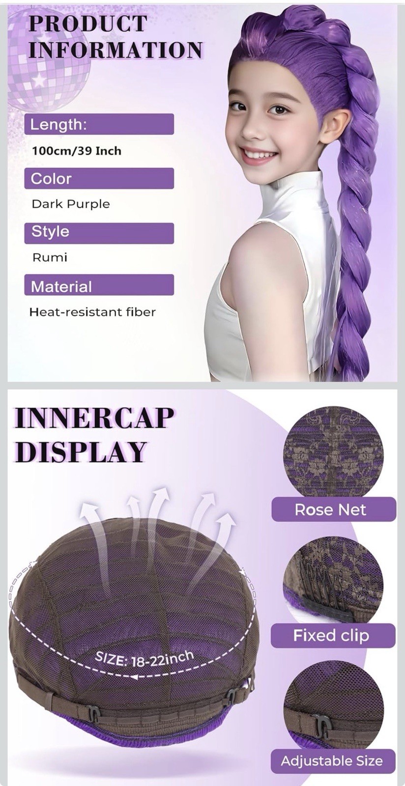 39” Dark Purple Wig Daughter Bought For Rumor Halloween Costume. Cosplay