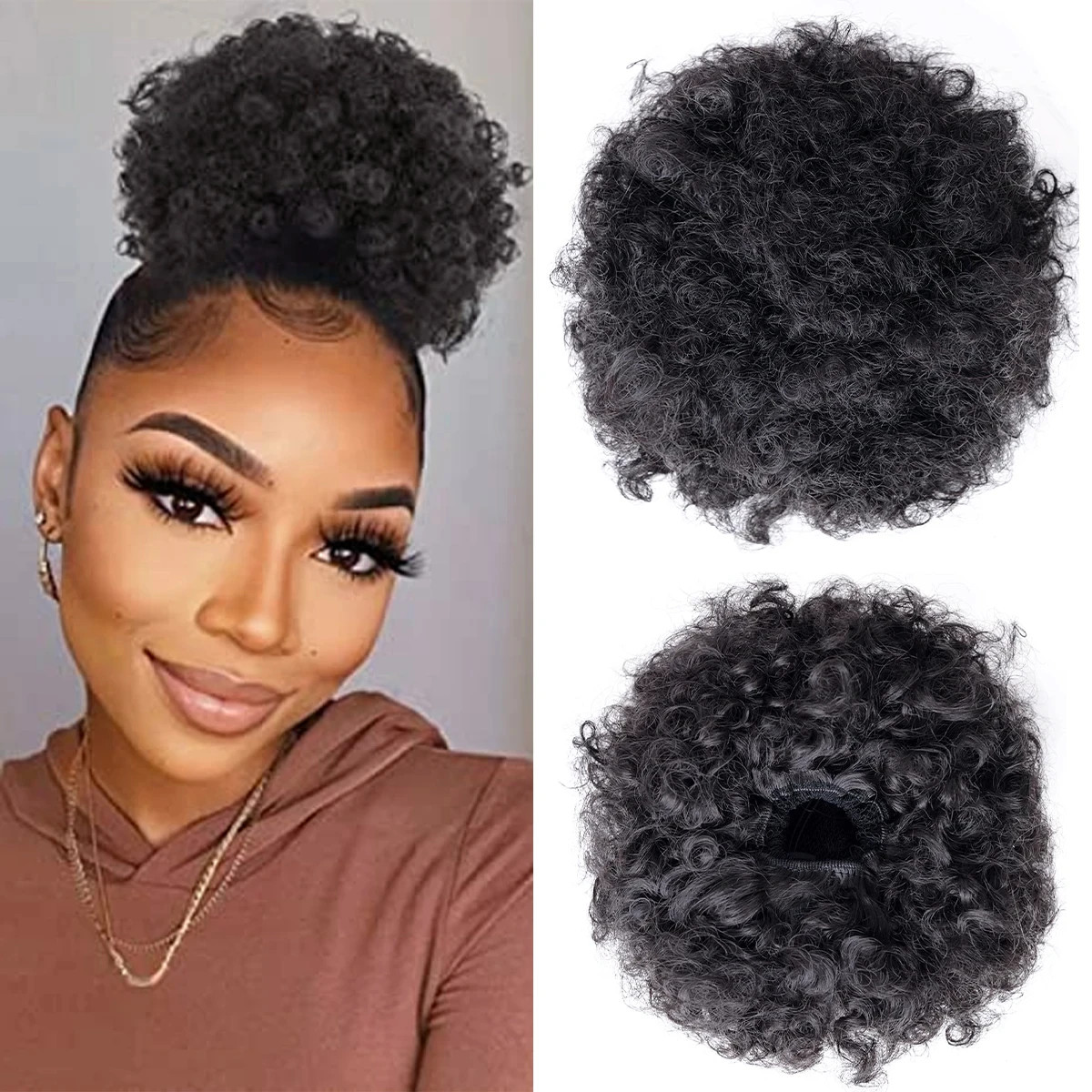 Ombre Blonde Large Curly Synthetic Messy Hair Bun Elastic Drawstring Ponytail