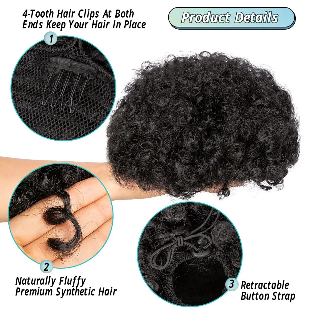 Black Women Synthetic Large Puff Kinky Curly Drawstring Ponytail Hair Extensions