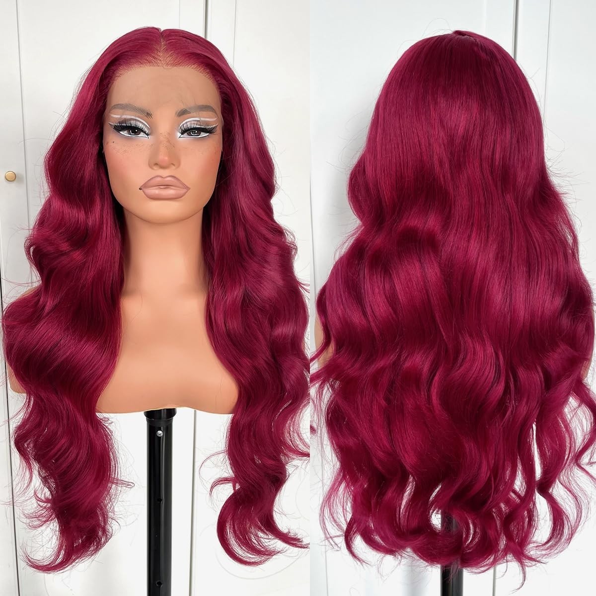 LACE FRONT WIG HUMAN HAIR BLENDED BODYWAVE RED BLONDE