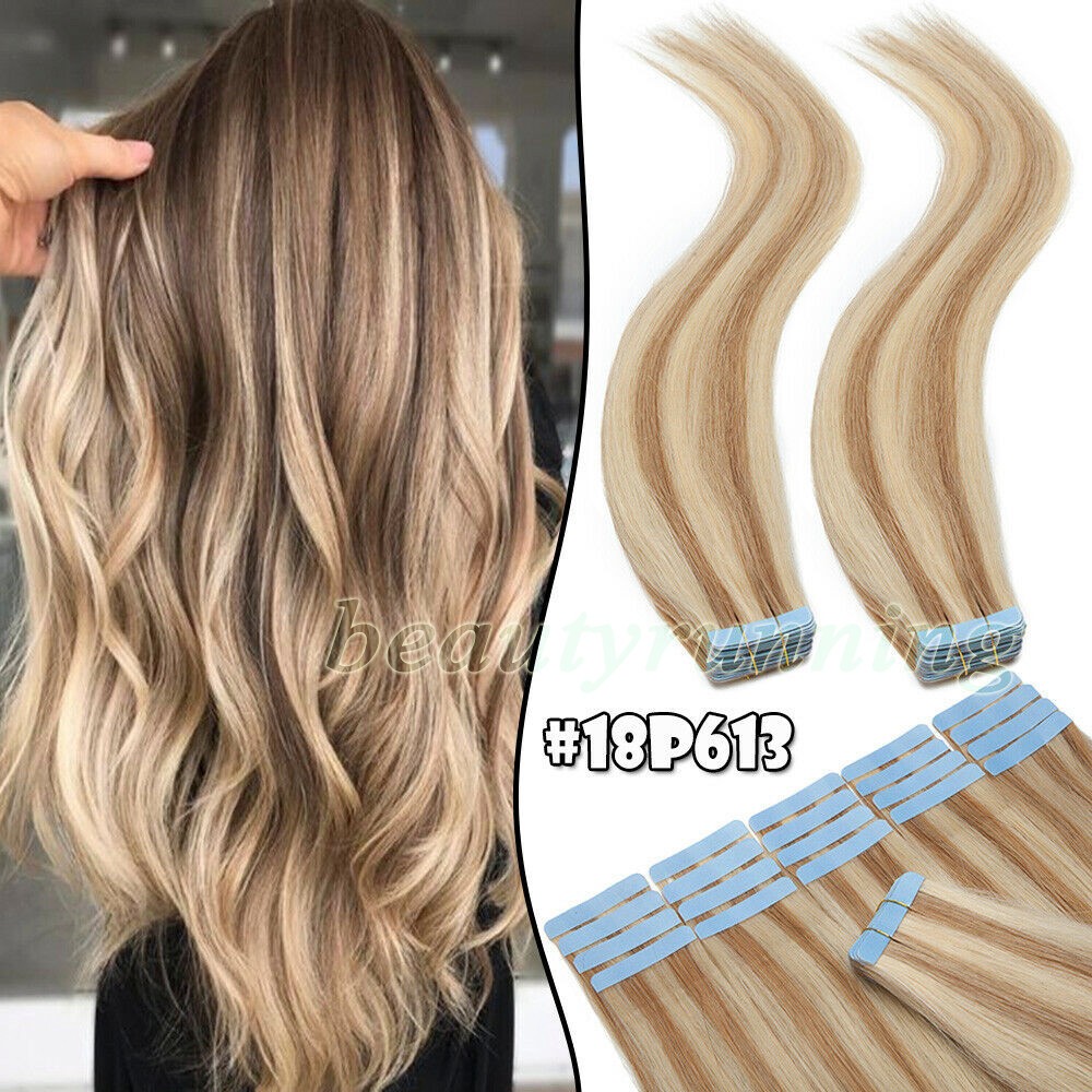 Invisible Seamless Tape In Hair Extensions Skin Weft 100% Remy Human Hair 40PCS