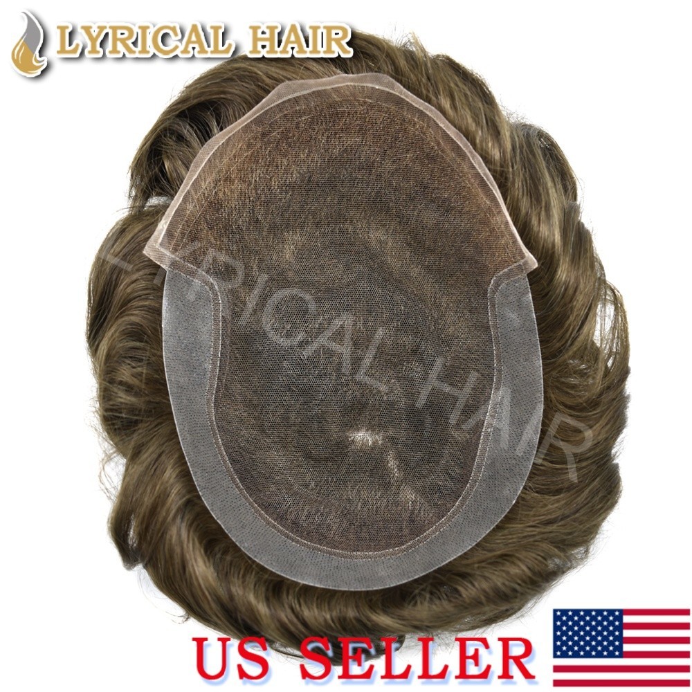 French Lace Front Mens Toupee Human Hair Natural Light Hair System Unit For Men