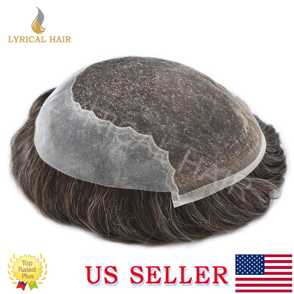 Mens Toupee Human Hair System Swiss Lace Front Skin PUGrey Black Brown Hairpiece