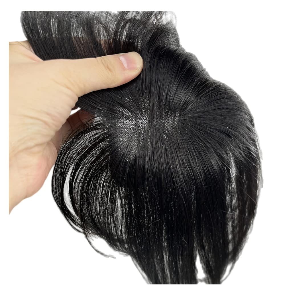 Hand-Tied Hair Topper with Bangs, Black