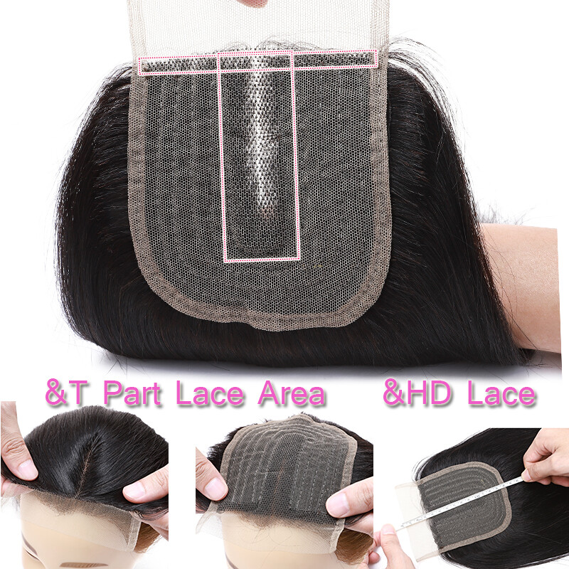 Unprocessed 3Bundles with 4*4 T Lace Closure Indian Virgin Human Hair Weave Weft