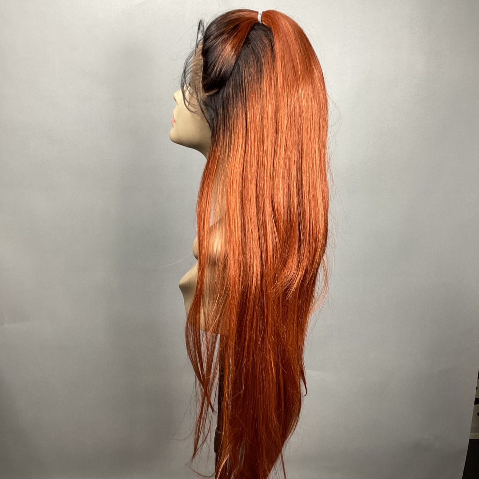 U-Part Straight Updo Dark Root Auburn Wig MLUT63 Top Pony Ponytail 4X4 Lace Fron