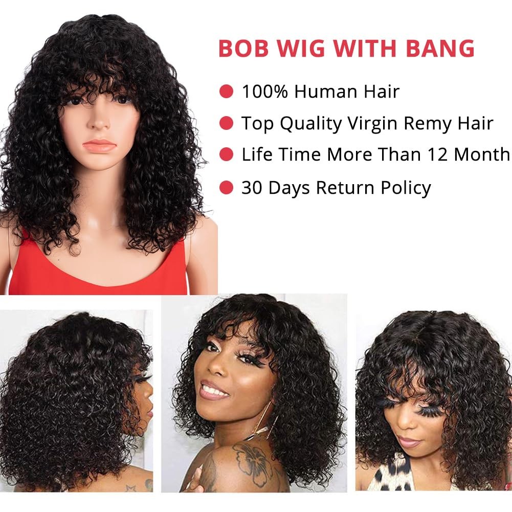 Spotlight Short Kinky Curly Wigs 14 Inch Bob Loose Wave Human Hair Wigs For