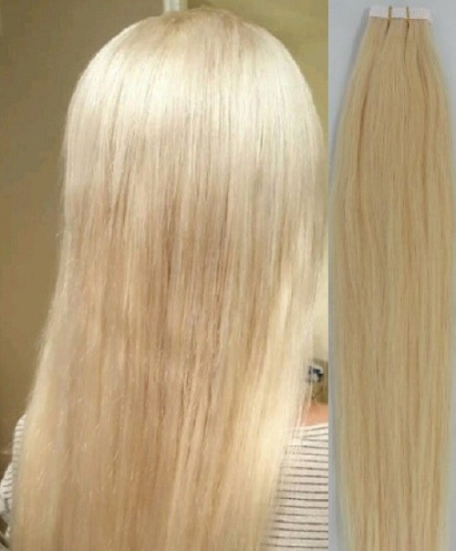18″,20″ 100gr,40pc,Human Tape In Hair Extensions #613 Platinum Blonde w/golden