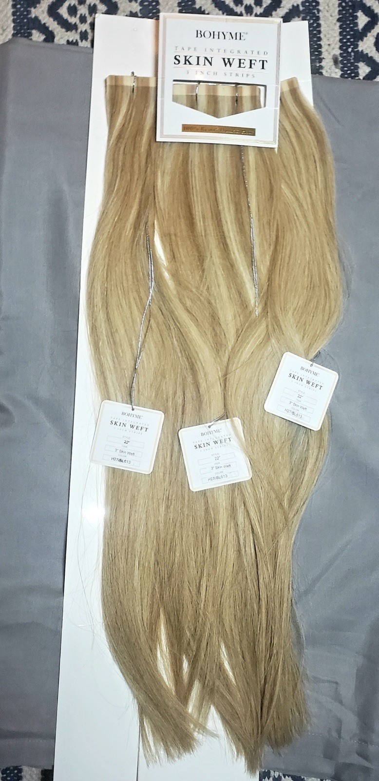 Bohyme Remy Human Hair Tape-In Skin Weft Extensions 22in Blonde 12pc Straight