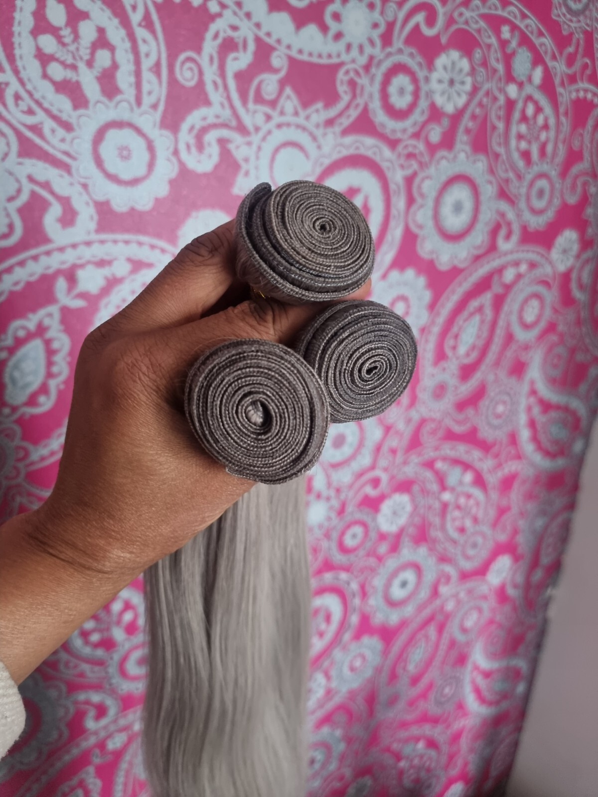 PURE SILVER GREY BRAZILIAN VIRGIN HUMAN HAIR SILKY STRAIGHT 30+30+30INCH 300g