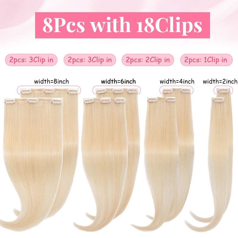 Clip In 100% Human Real Remy Hair Extensions 8PCS Full Head Straight Dark Brown