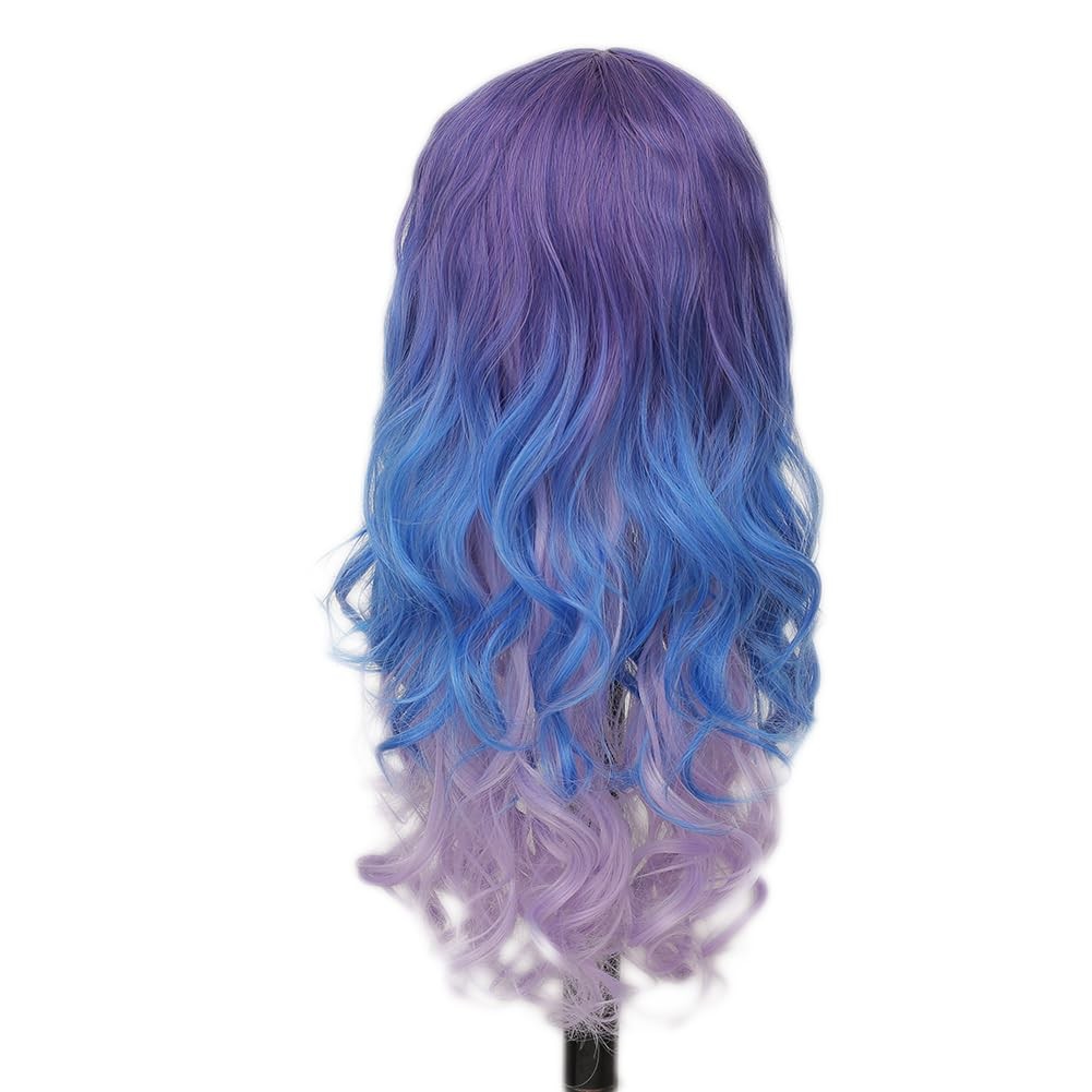Blue and Purple Curly Women Wigs Long Wave Middle Part Synthetic Wig for Hall…