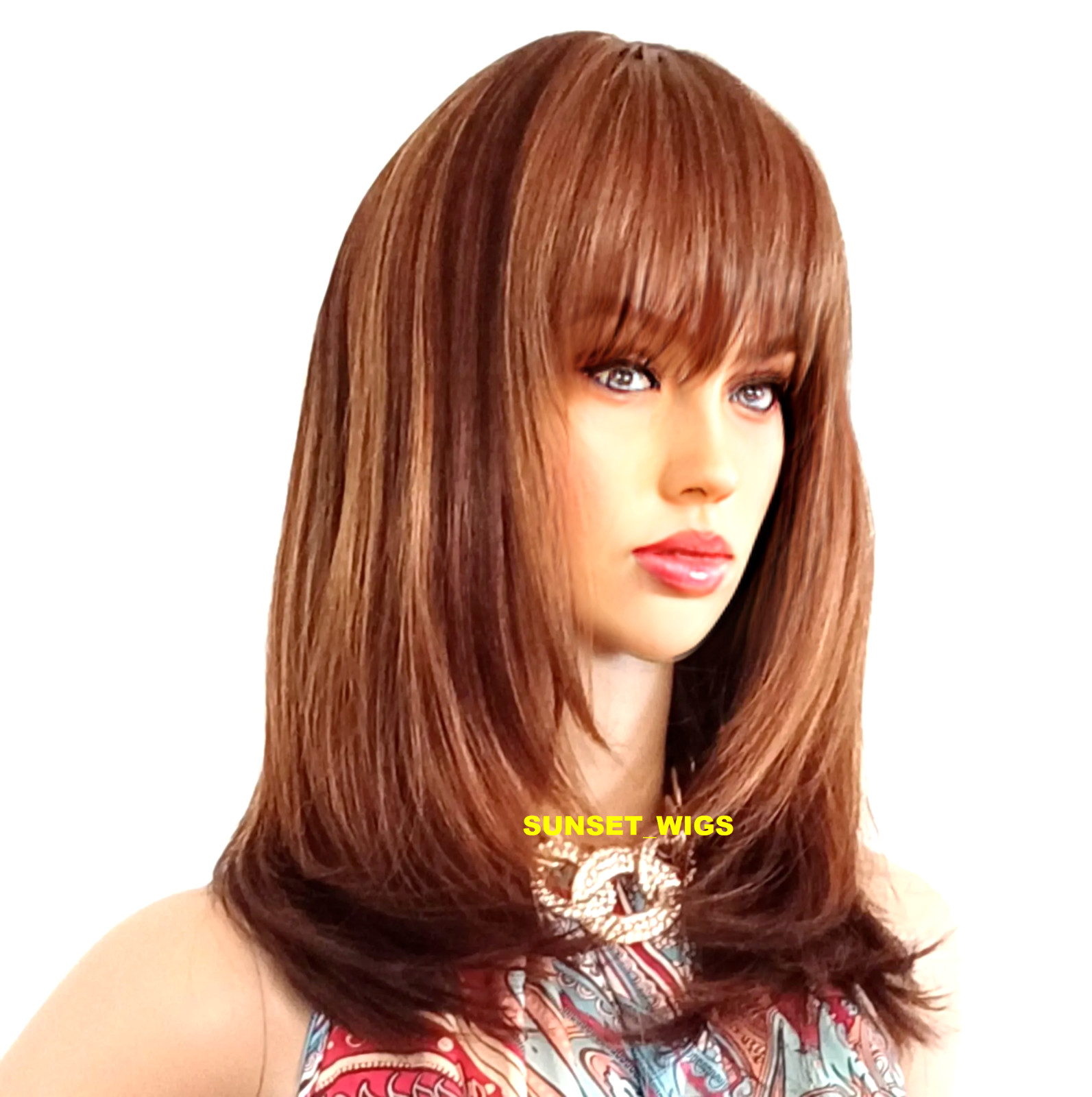26″ FULL WIG LONG STRAIGHT LAYERED MIDDLE SKIN PART AUBURN MIX #F30.27 HEAT OK