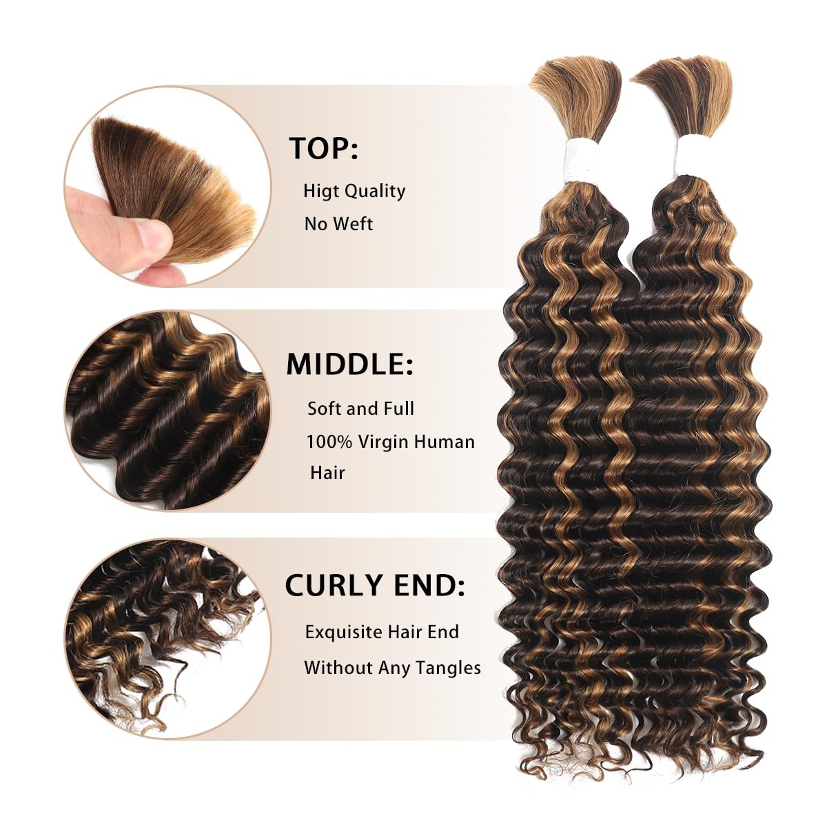 Human Braiding Hair for Boho Knotless Braids 2 Bundles 100g 20 Inch 12A Brazilia