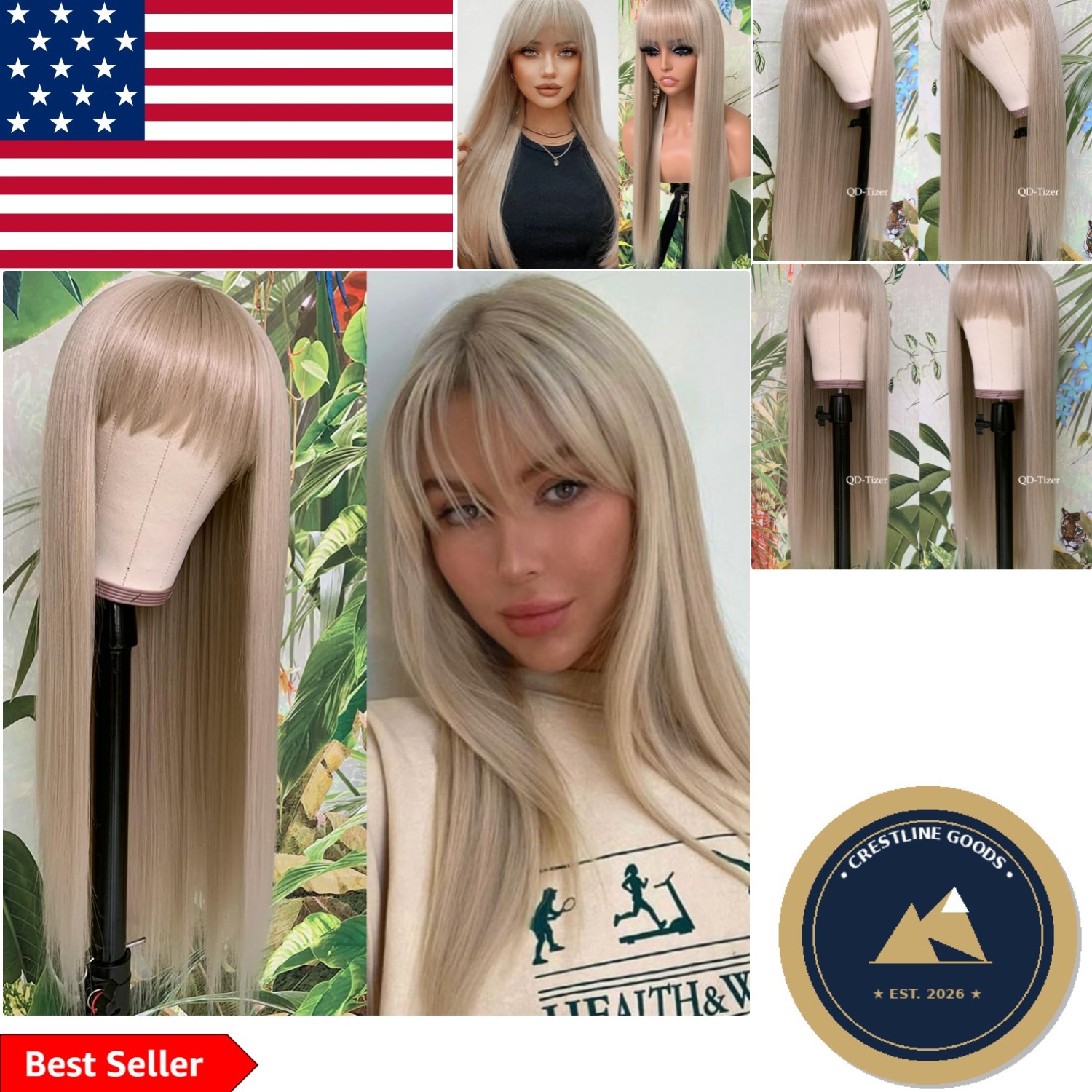 Heat-Resistant 24 Inch Ash Blonde Wig with Sparse Bangs – Perfect for Daily Wear