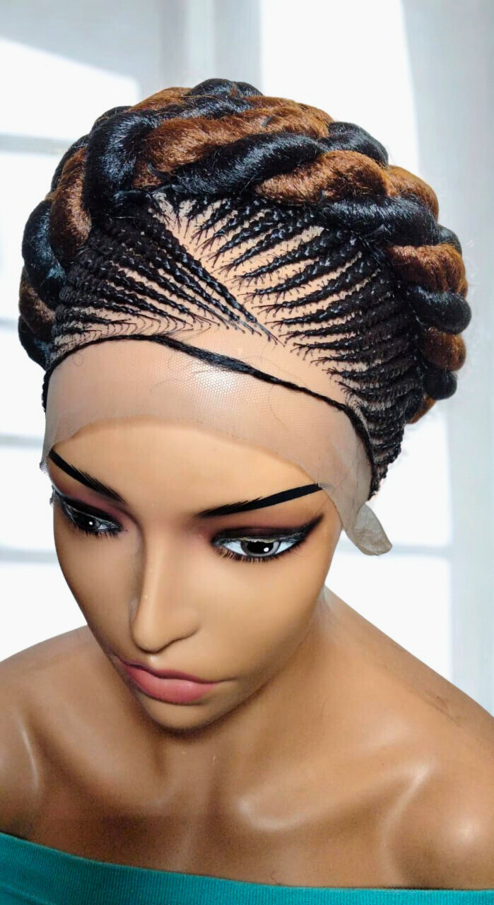 Braided Wig. Cornrow with Jumbo Twist Braids Puff Knots Full Lace with baby hair
