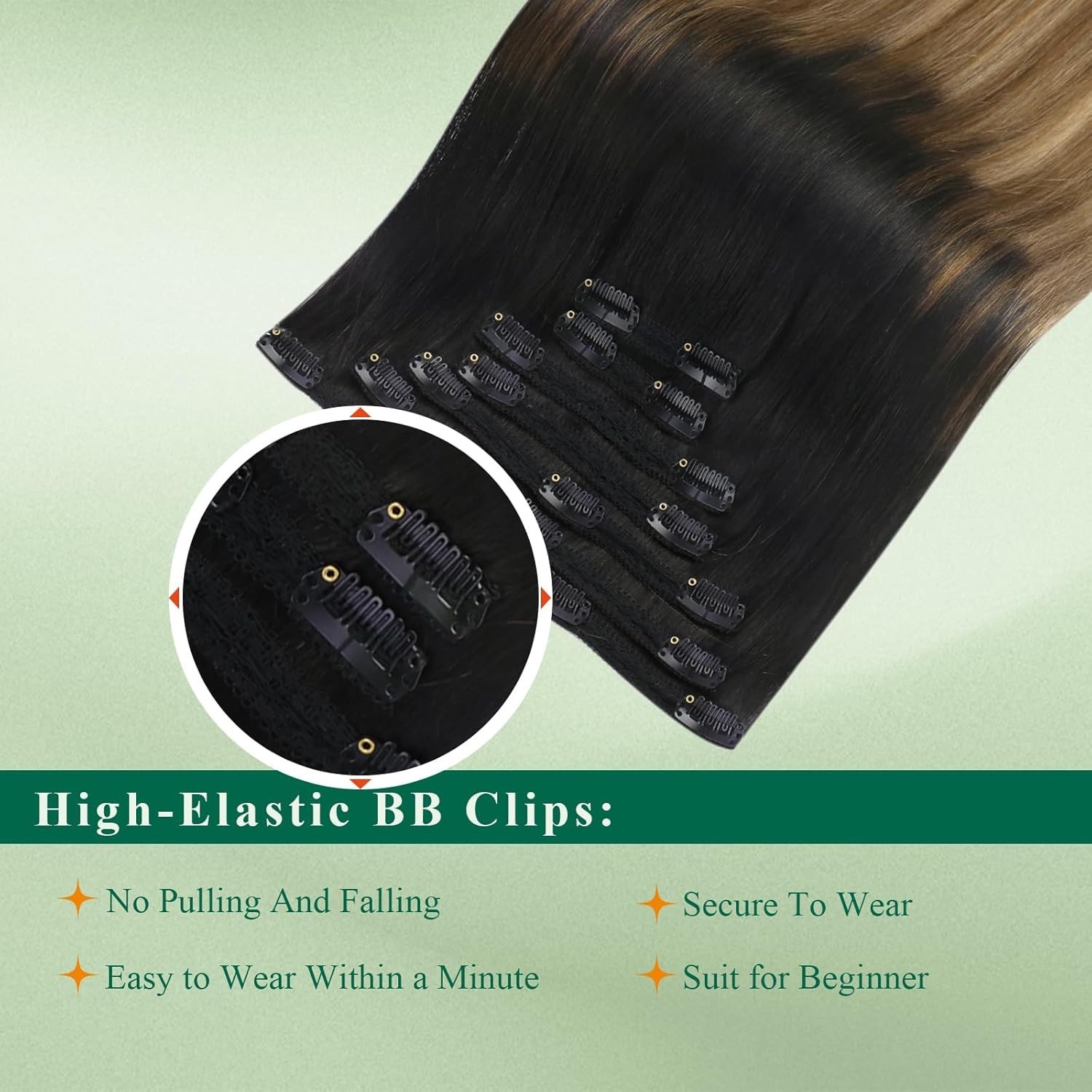 Easyouth CLIP-IN 14″ Ombre Black to Brown Human Hair Extensions CP 1B-6-27
