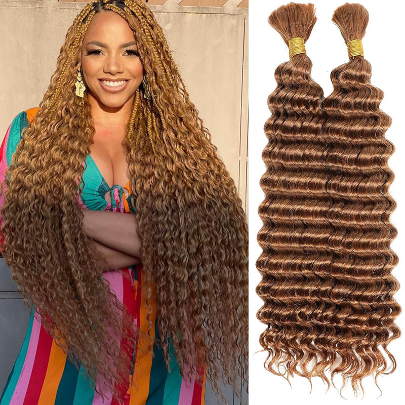 Fabimiya Deep Curly Braiding Human Hair 100G 22 Inch Color 30 Auburn Brown Deep