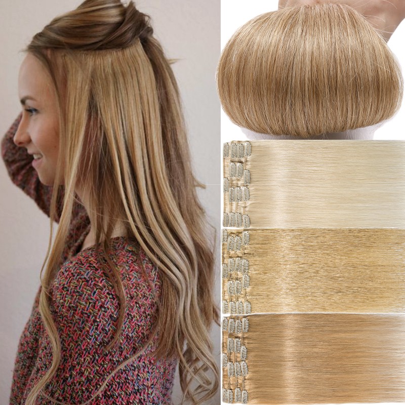 Clip In 100% Human Real Remy Hair Extensions 8PCS Full Head Straight Dark Brown