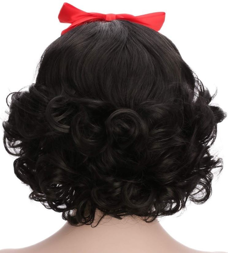 Adult Women Short Bob Wave Black Cosplay Wig with Red Bow Princess Party Costume