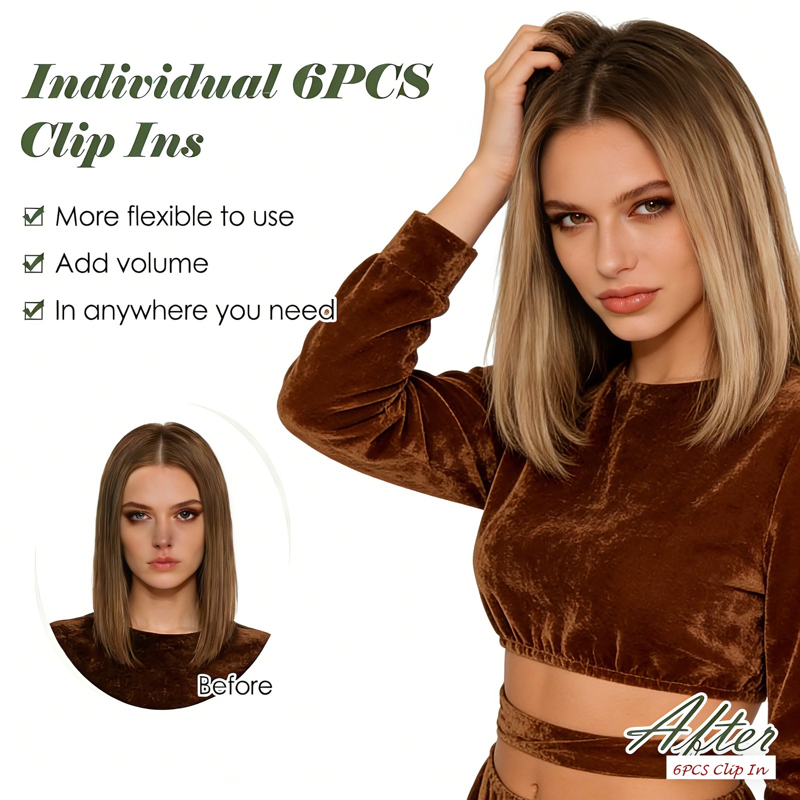 6 PCS Clip in Short Hair Extensions 100% Real Human Hair Volume Highlight USPS