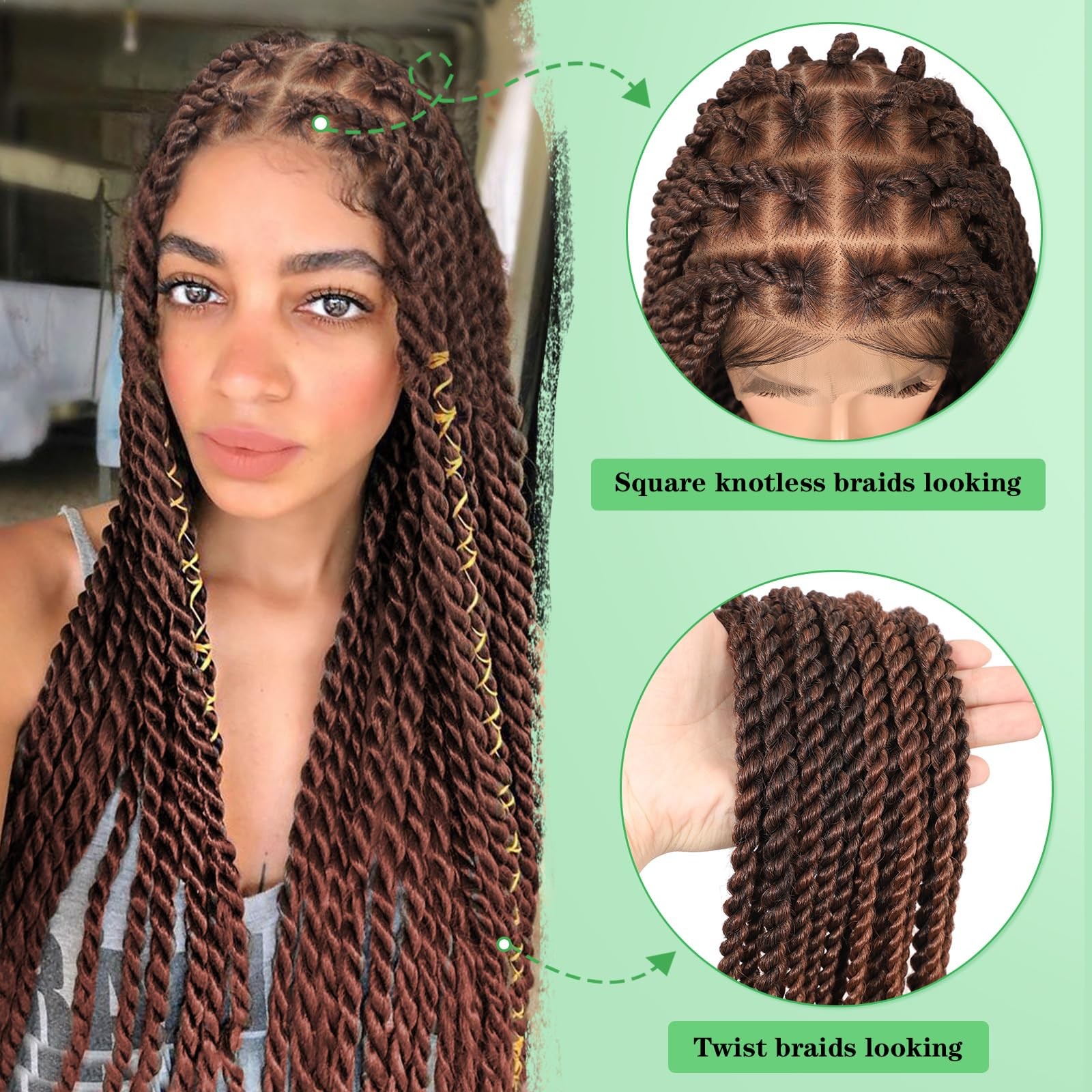 Youthfee 360 Hd Full Lace Braided Wigs Knotless Twist Braided Wig For Women