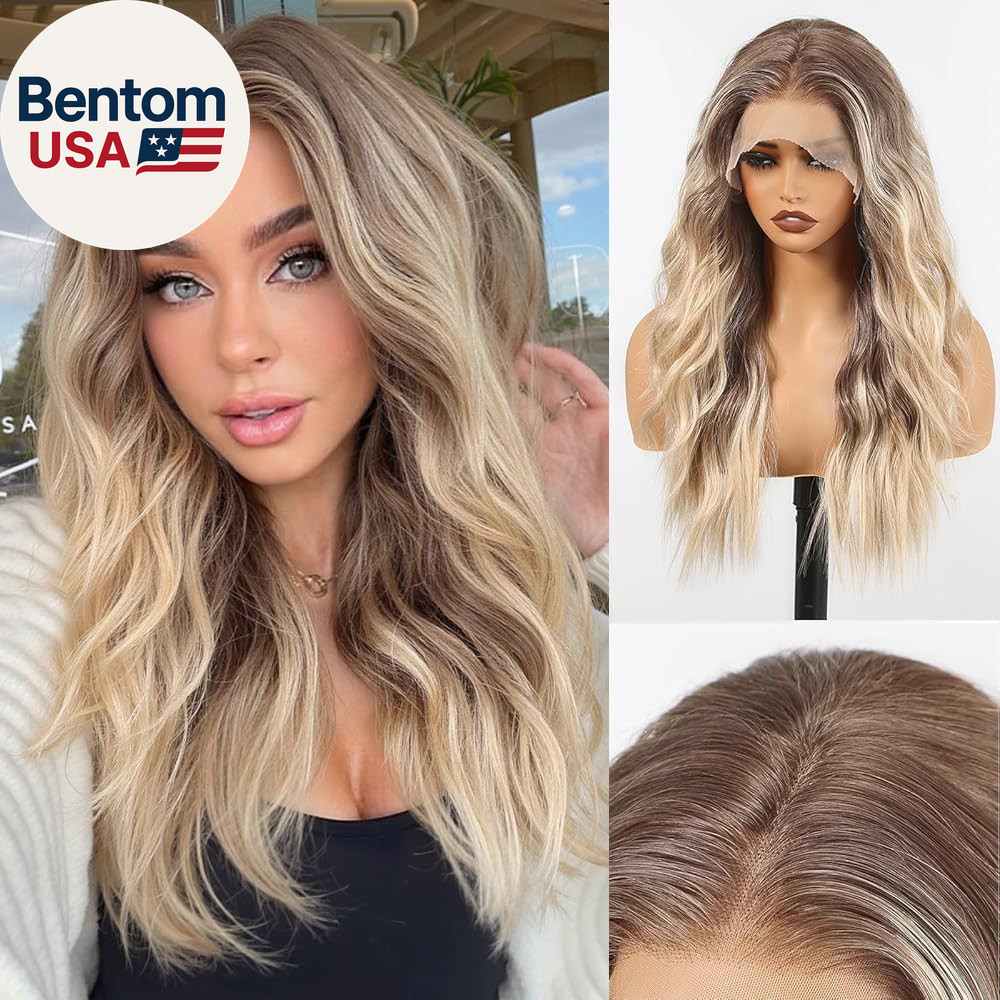 13X4 HD Synthetic Lace Front Wig, Ombre Blonde Glueless Curly Wig, Natural Densi