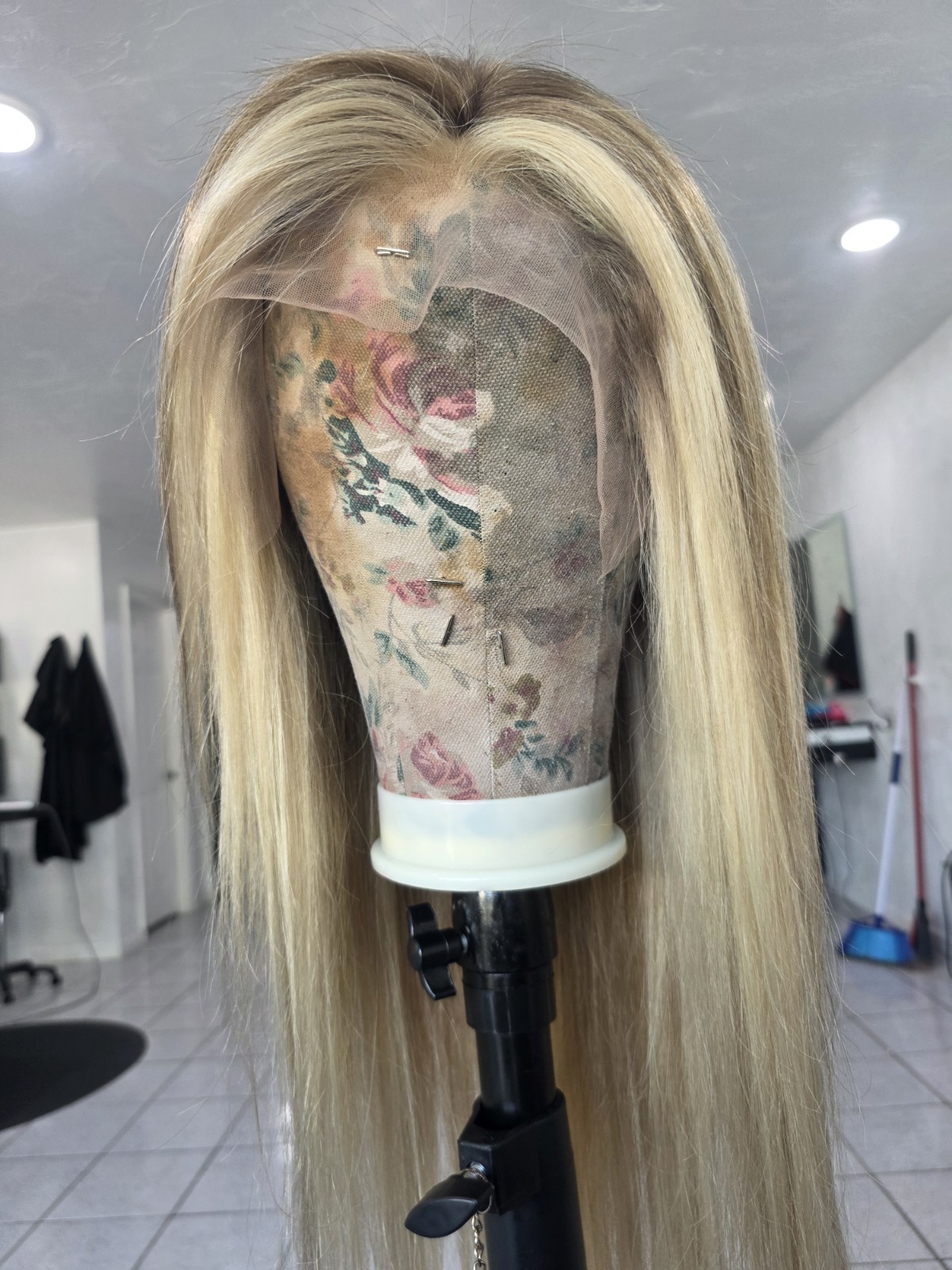 30-inch custom-colored wig crafted from virgin human hair, designed to emulate