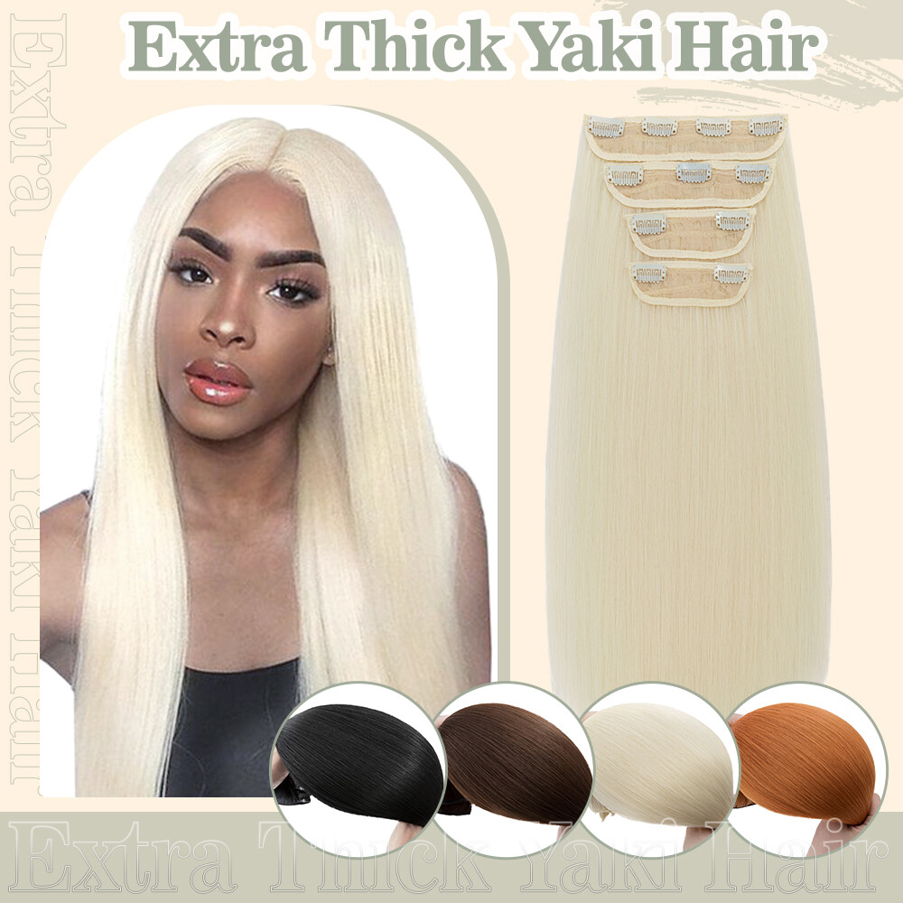 US Long Real Thick CLIP IN HAIR EXTENTIONS FULL HEAD 4 Pieces As Human Hair Wavy