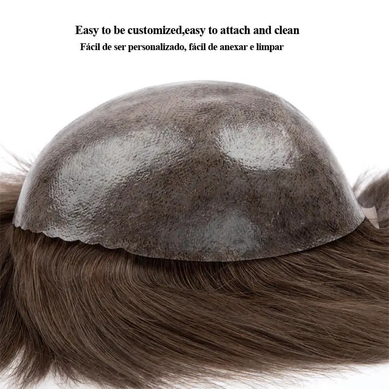 Men’s Hair Toupee 100% Human Hair Skin Base 8×10 30mm Wave Natural Black