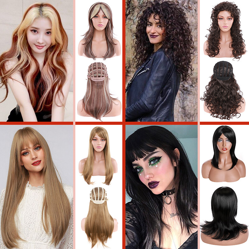 Natural Hair Front Lace Wig Women Long Curly Wavy Wigs Coloured Balayage US 2024