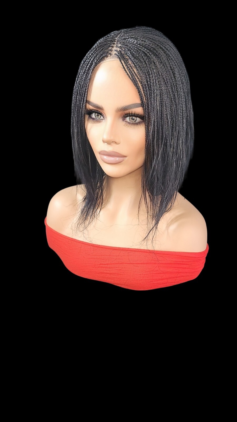 Braided Wig Micro Braids Bob Jet Black Full Lace Glueless Handmade 10″short