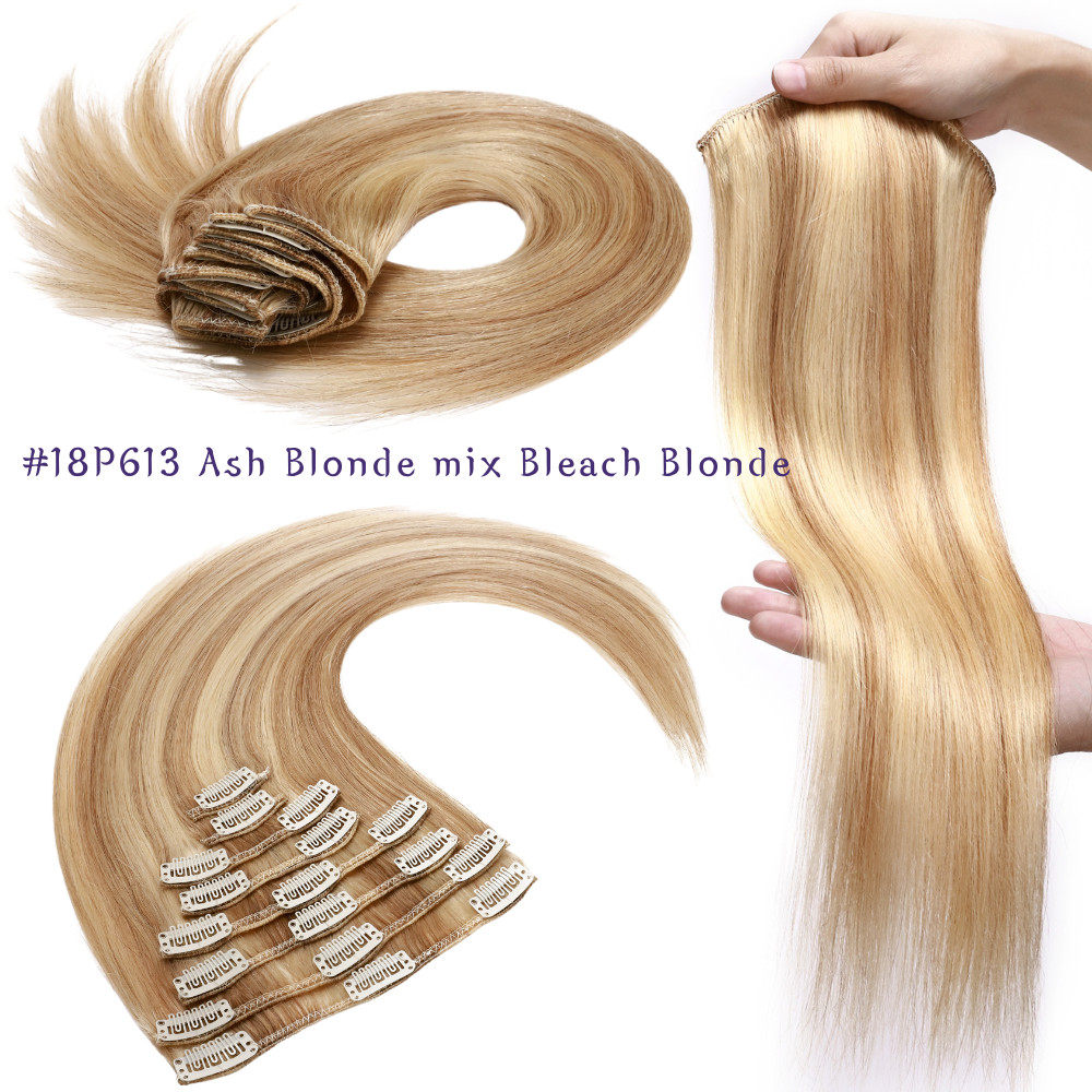 8PCS Russian-OMBRE Clip In Real Hair Extensions Human 100% Remy Blonde Full Head