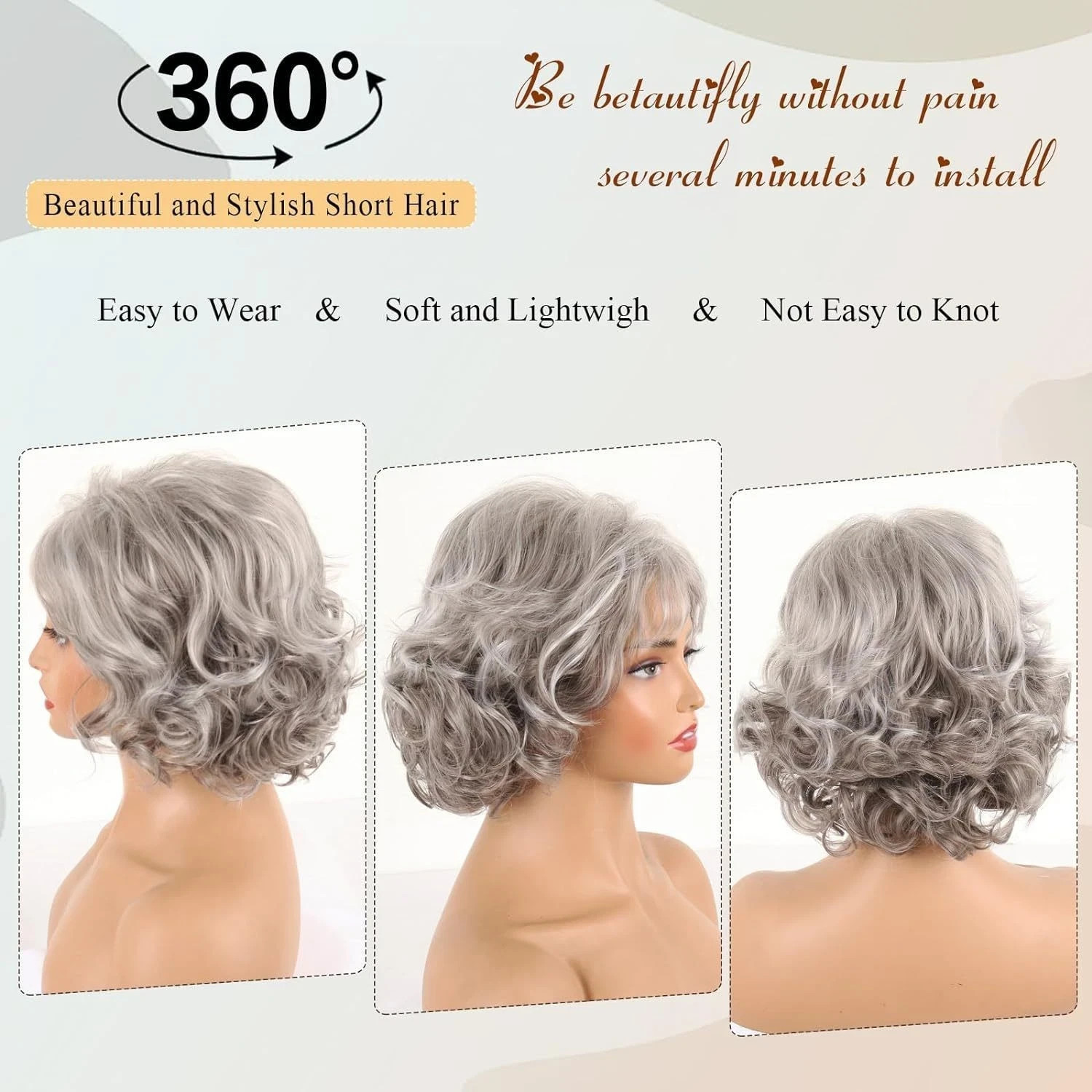 Short Silver Grey Curly Wigs for White Women Natural Curly Short Layered Pixie